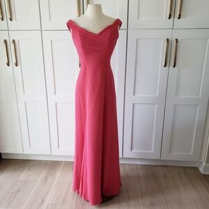 Belsoie Gown Womens 6 Pink Chiffon Ruched V Neck Formal Bridesmaid Dress USA